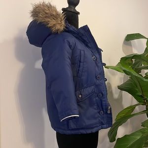 Gap Boys Parka Jacket with Faux Fur Hood| Blue | Size 4t